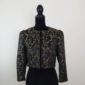 Loft Cropped Blazer Jacket Gold Black Size 6